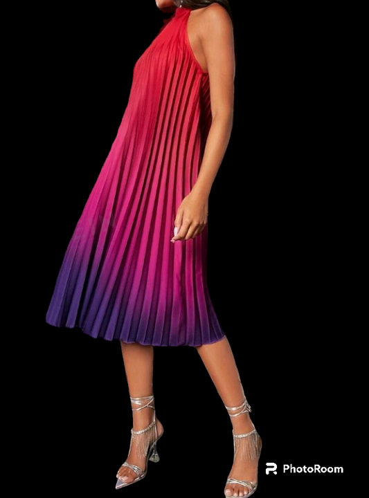 Dark Pink Pleated Halter Dress