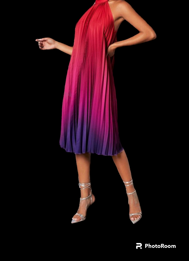 Dark Pink Pleated Halter Dress