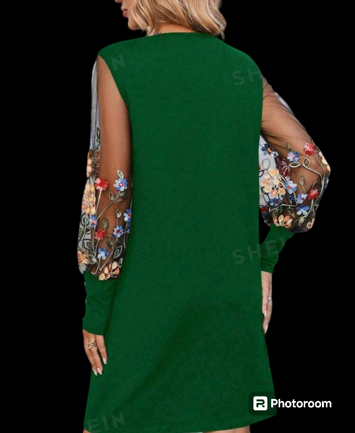 Voile Sleeved Green Dress