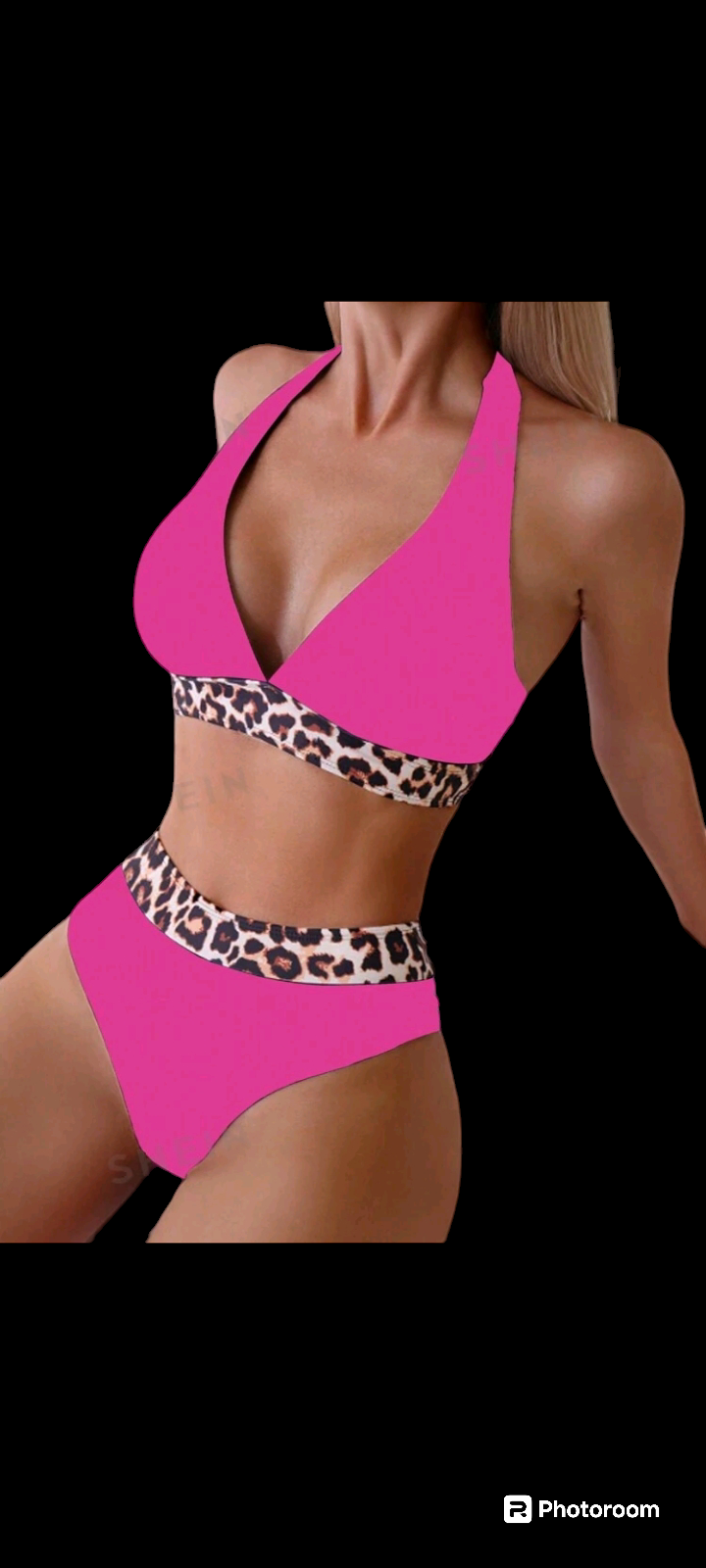 Pink Bikini with Leopard Print Trim