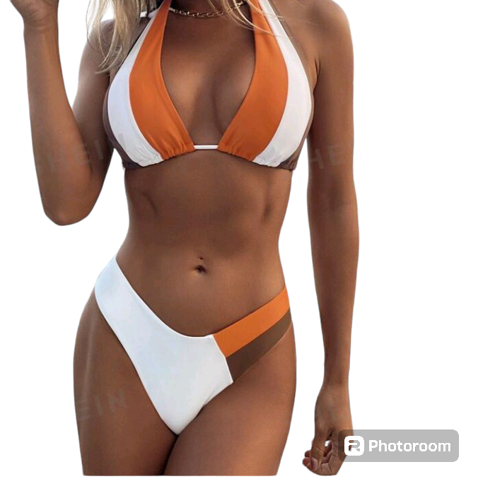 Orange & Tan / White Bikini