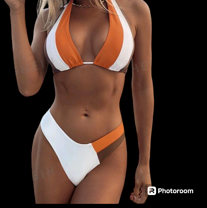 Orange & Tan / White Bikini