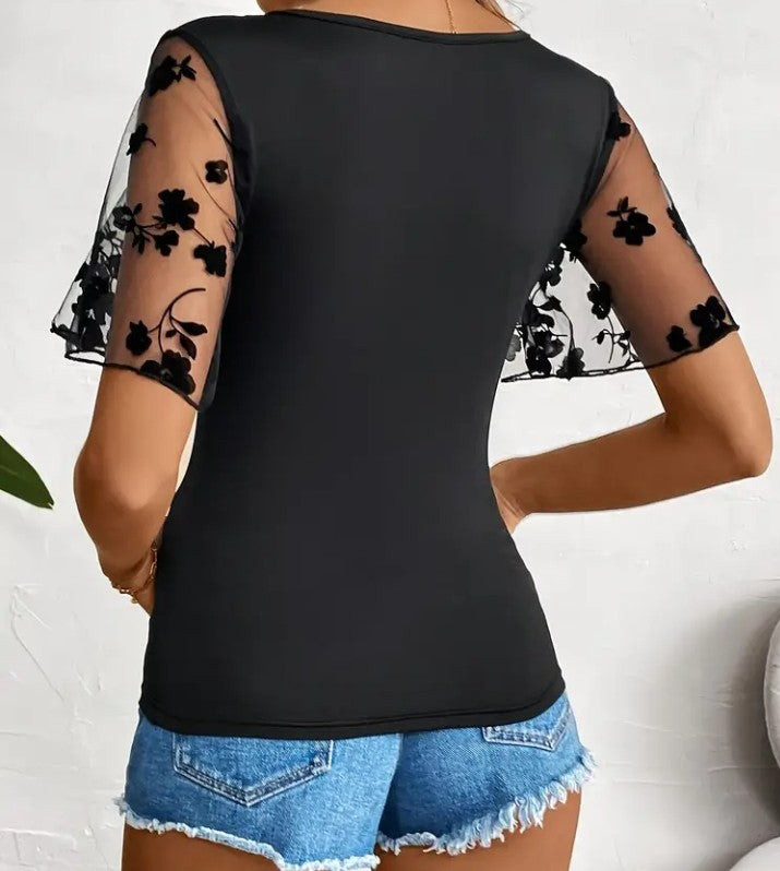 Black Lace Sleeve Top