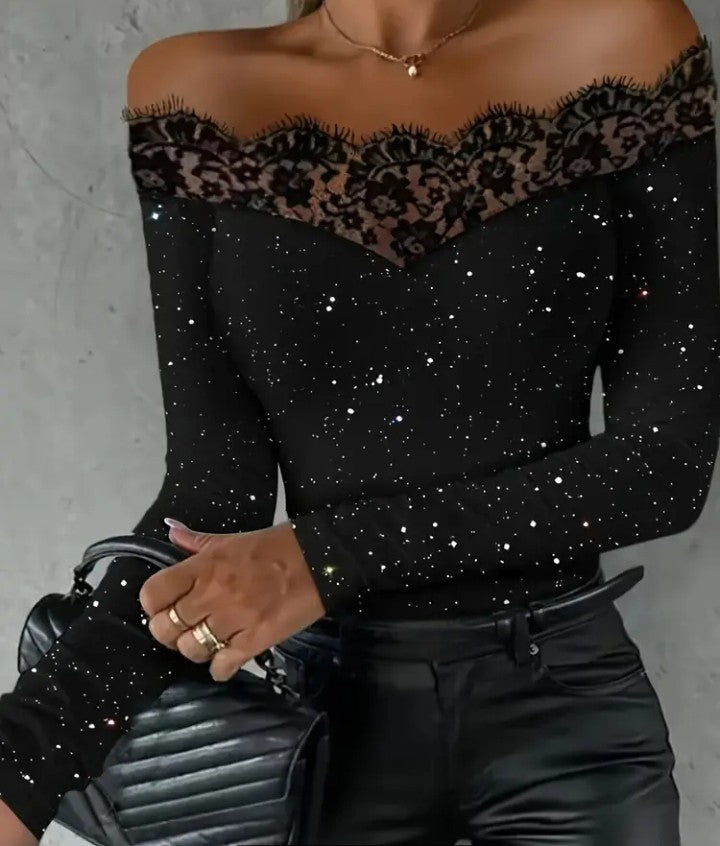 Black Lacey Bardot Top