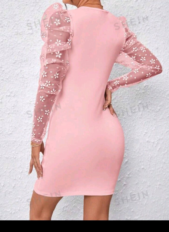 Lace Sleeved Pink Dress