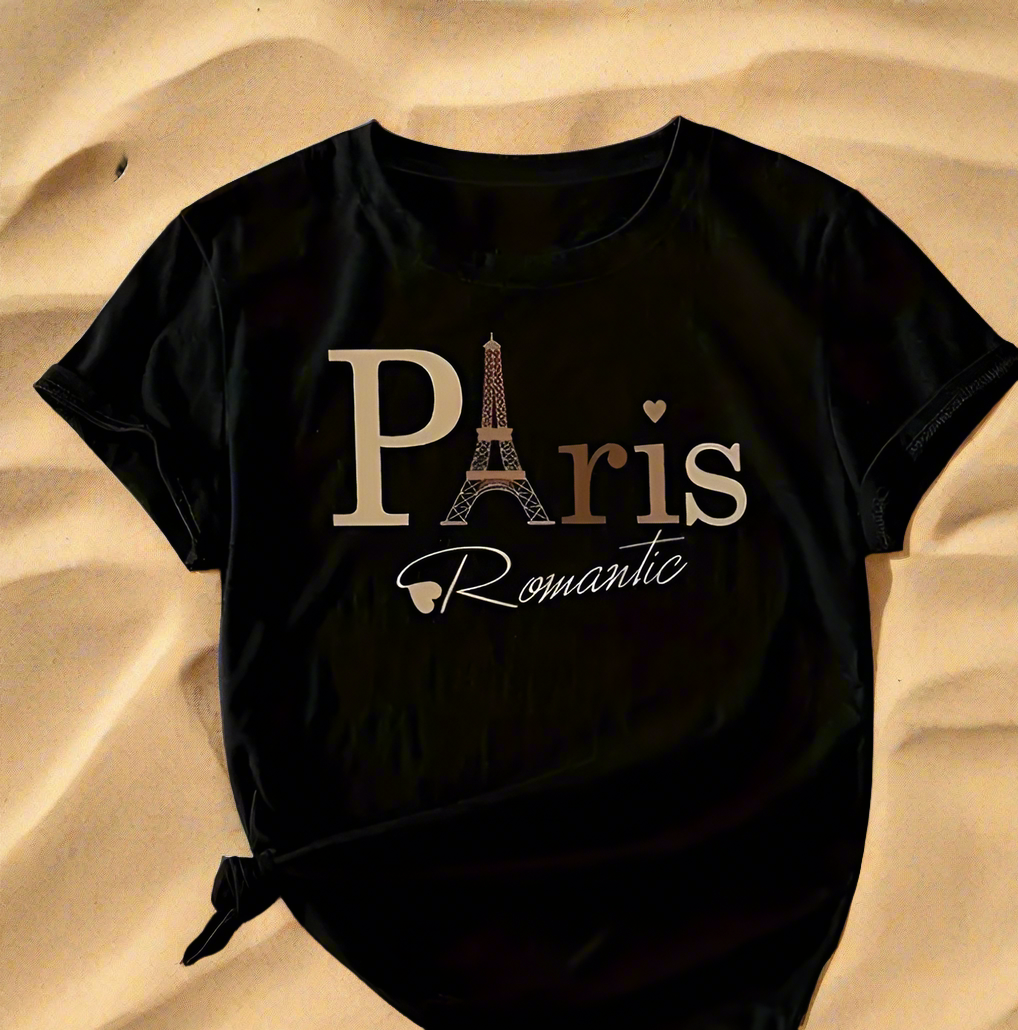 Black Tee Shirt Paris Motif